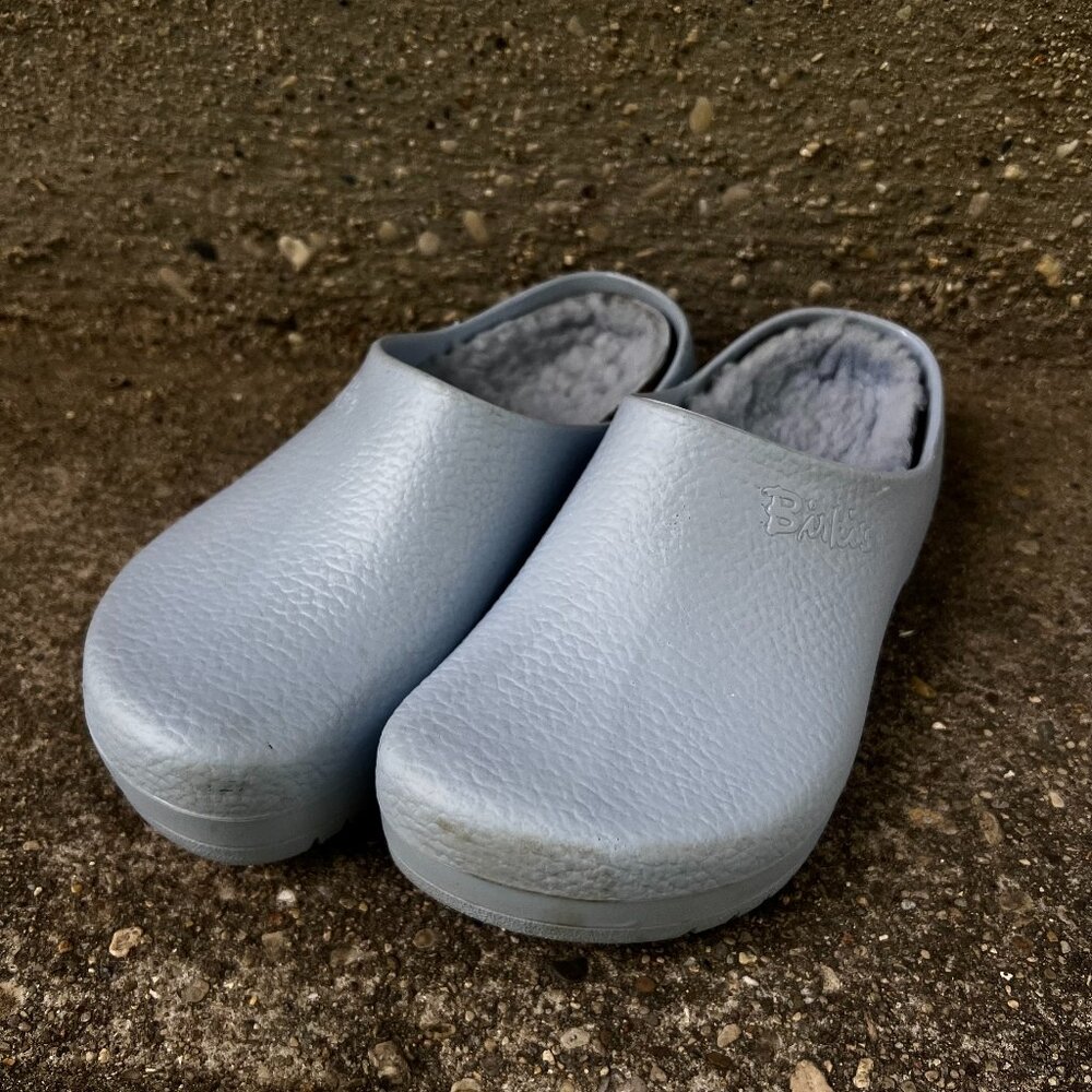Birkenstock Women's Super Birki Shearling Dusty Blue Clogs US6 EU36